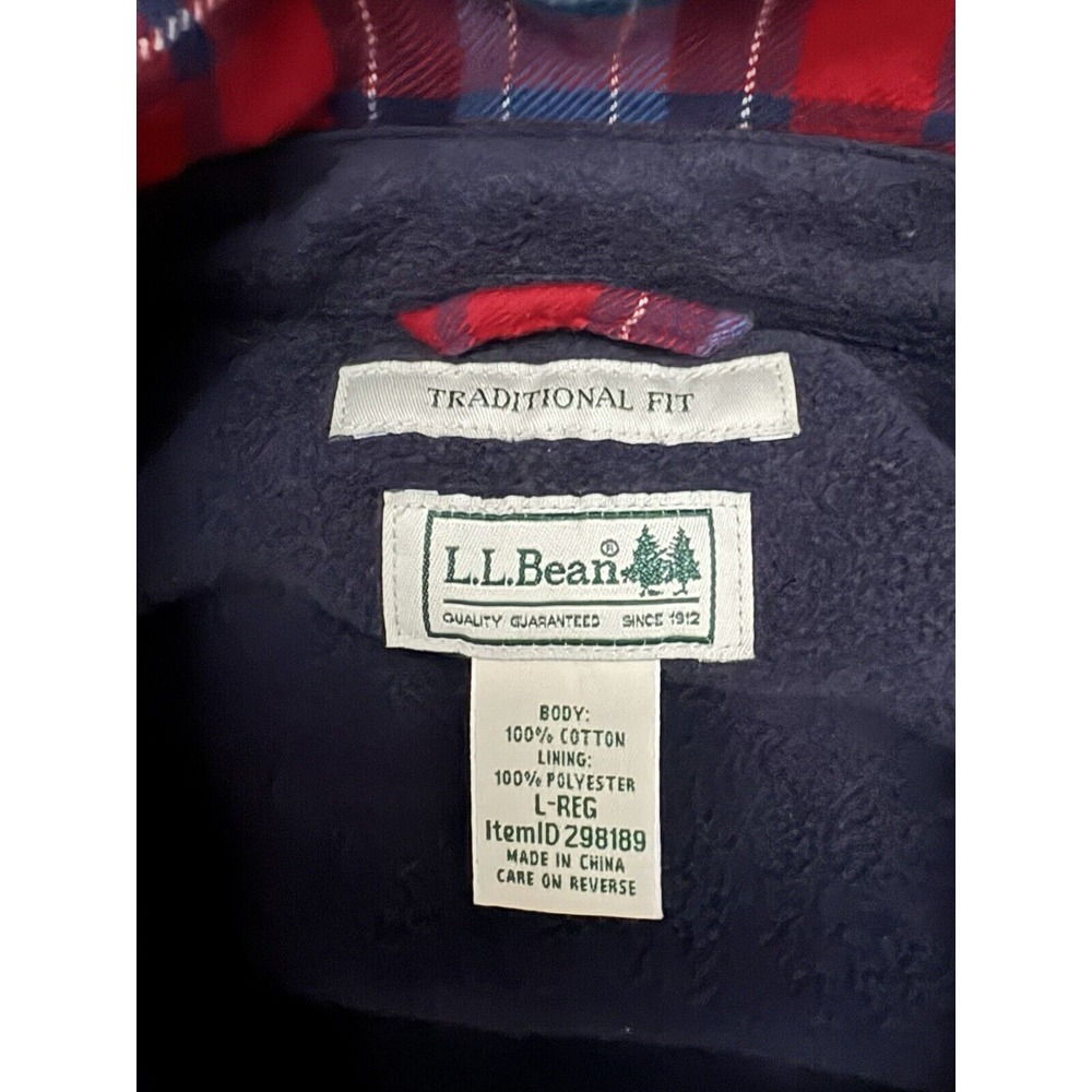 L.L. Bean Men's Large Barn Shacket Chore Coat Fleece Lined Traditional Fit Plaid - Picture 3 of 9